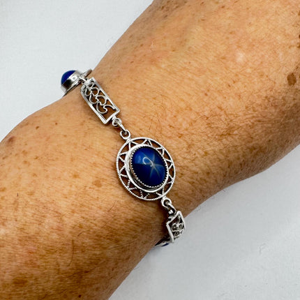 vintage glass blue sapphire Tennis Bracelet White Gold Filled Simple Stacking Layered Everyday Bracelet