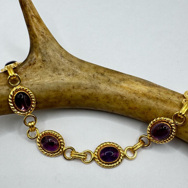 Vintage purple amethyst Bracelet 14k Gold Filled Bezel Minimal Simple Stacking Layered Everyday Bracelet