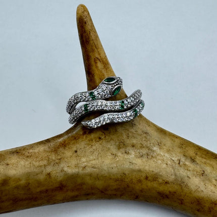 Vintage Green Snake Serpent Wedding Ring Thumb Band 925 sterling silver