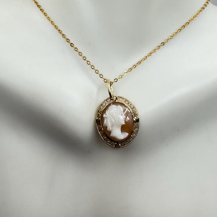 Vintage Cameo Gold Pendant Necklace with Minimal Design and Delicate Gold Chain 12k GF Love Jewelry