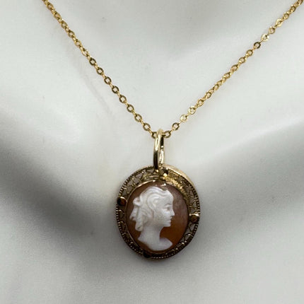Vintage Cameo Gold Pendant Necklace with Minimal Design and Delicate Gold Chain 12k GF Love Jewelry