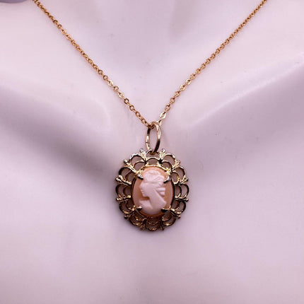 Vintage Cameo Gold Pendant Necklace with Minimal Design and Delicate Gold Chain 12k GF Love Jewelry
