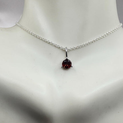 vintage red garnet, tiny dainty simple necklace 925 Sterling Silver Chain Necklace