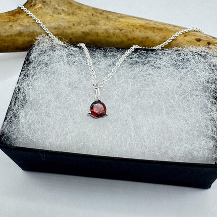 vintage red garnet, tiny dainty simple necklace 925 Sterling Silver Chain Necklace