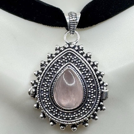 Vintage Poison Pillbox Velvet Choker Photo Locket Silver pink rose quartz White Bronze Antique Design Necklace