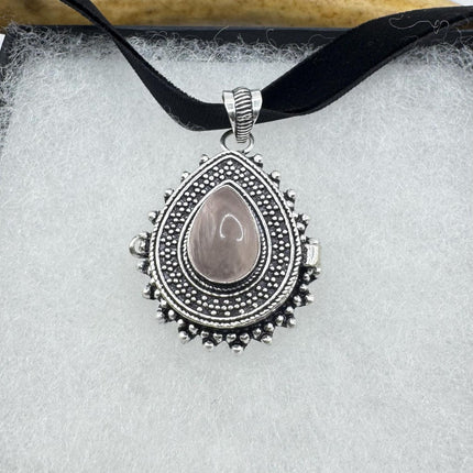 Vintage Poison Pillbox Velvet Choker Photo Locket Silver pink rose quartz White Bronze Antique Design Necklace
