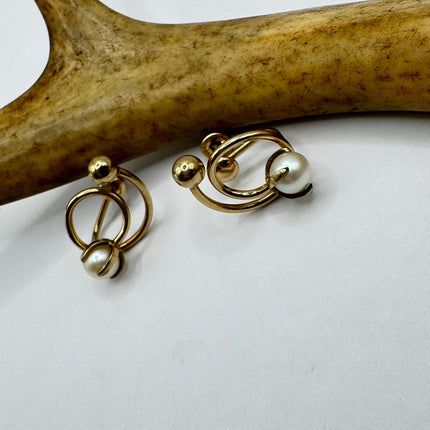 Vintage Pearl Gold Screw Back Clip-On Earrings 12k GF Delicate Gold Clip On Earrings