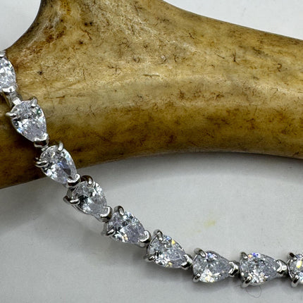 Vintage Silver Tennis Bracelet | Cubic Zirconia Crystal Diamond Gemstone Hearts | 925 Sterling Silver Dainty Stackable Tennis Bracelet