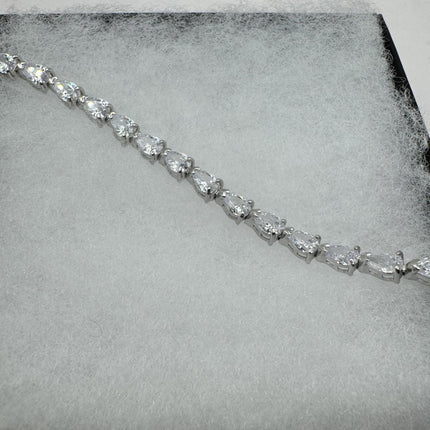Vintage Silver Tennis Bracelet | Cubic Zirconia Crystal Diamond Gemstone Hearts | 925 Sterling Silver Dainty Stackable Tennis Bracelet