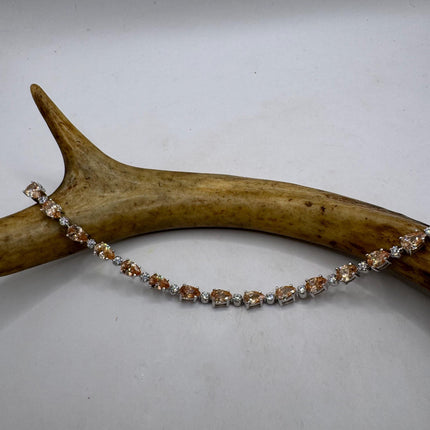 Vintage Tennis Bracelet | Simple Everyday Champagne Cubic Zirconia Crystal Gemstone | 925 Sterling Silver Stackable Minimal Bracelet
