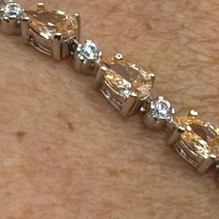Vintage Tennis Bracelet | Simple Everyday Champagne Cubic Zirconia Crystal Gemstone | 925 Sterling Silver Stackable Minimal Bracelet