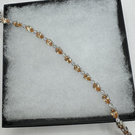 Vintage Tennis Bracelet | Simple Everyday Champagne Cubic Zirconia Crystal Gemstone | 925 Sterling Silver Stackable Minimal Bracelet