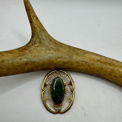 vintage lucky green Jade Brooch Pin gold filled Black velvet choker small, simple every day minimal