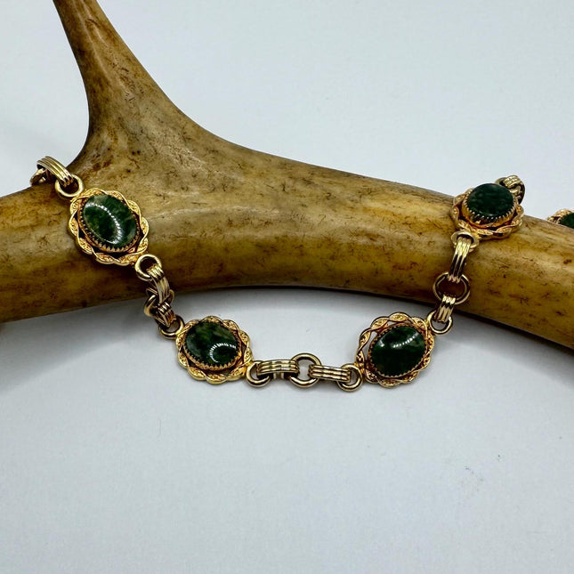 Vintage Green Jade 14k Gold-Filled Bracelet | Handcrafted Timeless Jewelry