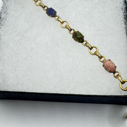 Vintage Scarab Gold Onyx Tennis Bracelet 14k Gold Filled Minimal Simple Every day Stacking Bracelet