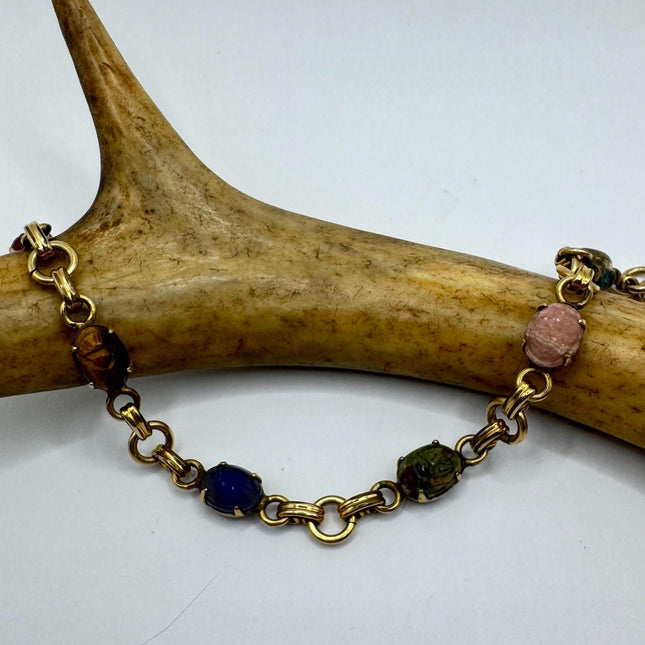 Vintage Scarab Gold Onyx Tennis Bracelet 14k Gold Filled Minimal Simple Every day Stacking Bracelet