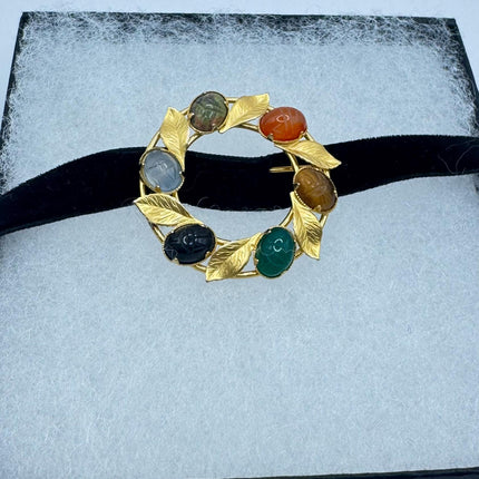 Vintage Tigers Eye Scarab Brooch Pin - 14K Gold Filled