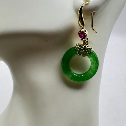 Vintage Gold Jade Large Hoop Earrings