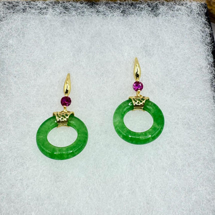 Vintage Gold Jade Large Hoop Earrings