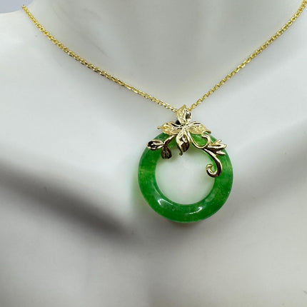 Vintage Green Jade Deco Choker Pendant Necklace - Gold filled chain