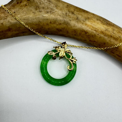 Vintage Green Jade Deco Choker Pendant Necklace - Gold filled chain