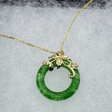 Vintage Green Jade Deco Choker Pendant Necklace - Gold filled chain
