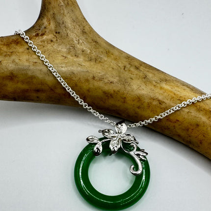Vintage Green Jade Deco Choker Pendant Necklace - 925 Sterling Silver chain