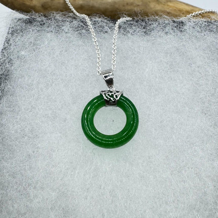 Vintage Green Jade Deco Choker Pendant Necklace - 925 Sterling Silver chain