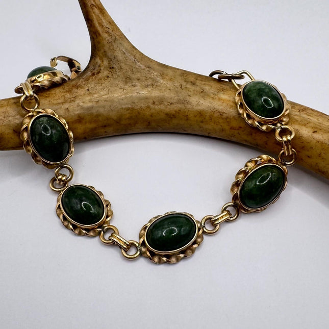 Vintage Green Jade 14k Gold Filled Bracelet - Minimal Everyday Layered Stacking - Dainty Simple Design