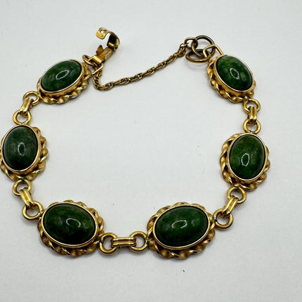 Vintage Green Jade 14k Gold Filled Bracelet - Minimal Everyday Layered Stacking - Dainty Simple Design