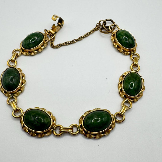 Vintage Green Jade 14k Gold Filled Bracelet - Minimal Everyday Layered Stacking - Dainty Simple Design