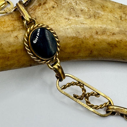 Vintage Gold Black Onyx Tennis Bracelet 14k Gold Filled Bezel Minimal Simple Stacking Layered Everyday Bracelet