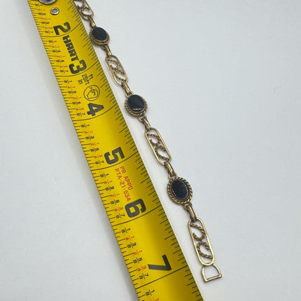 Vintage Gold Black Onyx Tennis Bracelet 14k Gold Filled Bezel Minimal Simple Stacking Layered Everyday Bracelet