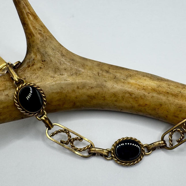 Vintage Gold Black Onyx Tennis Bracelet 14k Gold Filled Bezel Minimal Simple Stacking Layered Everyday Bracelet