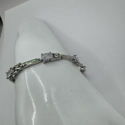Vintage Tennis Bracelet | Blue Fire Opal Gemstone Cubic Zirconia Crystal Diamond 925 Sterling Silver