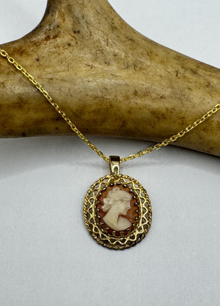 Vintage Cameo Gold Pendant Necklace | 12k GF Tiny Minimal Heart Love Delicate Gold Chain | Everyday Stacking Wedding Prom Jewelry