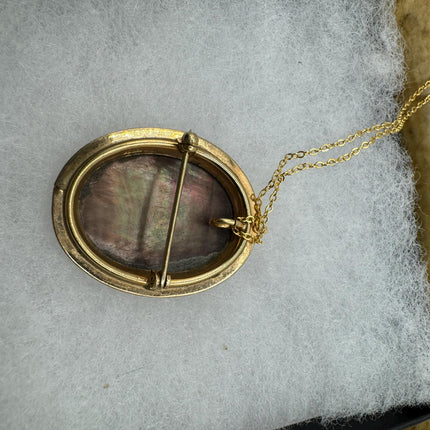 Vintage Cameo Gold Pendant Necklace | 12k GF Tiny Minimal Carved Abalone Gold Chain | Everyday Stacking Wedding Prom Jewelry Pin Brooch
