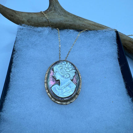 Vintage Cameo Gold Pendant Necklace | 12k GF Tiny Minimal Carved Abalone Gold Chain | Everyday Stacking Wedding Prom Jewelry Pin Brooch