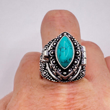 Vintage Blue turquoise Silver Poison Ring