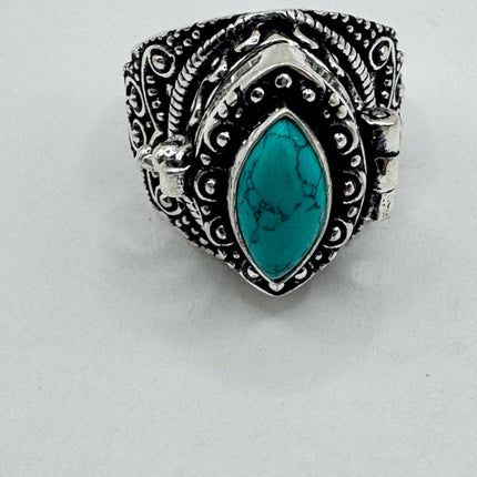Vintage Blue turquoise Silver Poison Ring