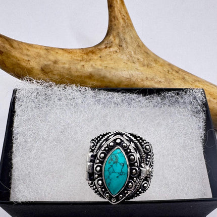 Vintage Blue turquoise Silver Poison Ring