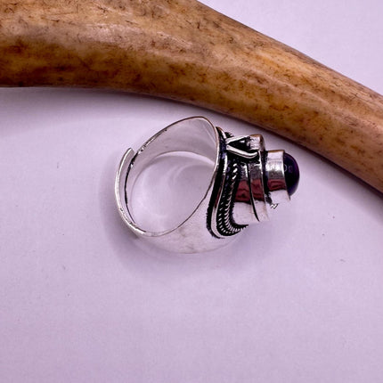 Vintage Purple Amethyst Silver Poison Ring
