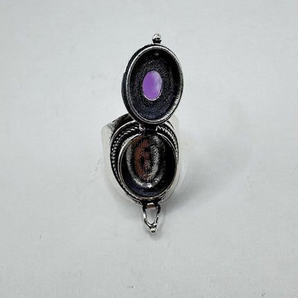 Vintage Purple Amethyst Silver Poison Ring