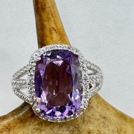 Vintage Purple Amethyst Ring Band 925 Sterling Silver cocktail statement ring