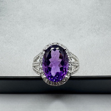 Vintage Purple Amethyst Ring Band 925 Sterling Silver cocktail statement ring