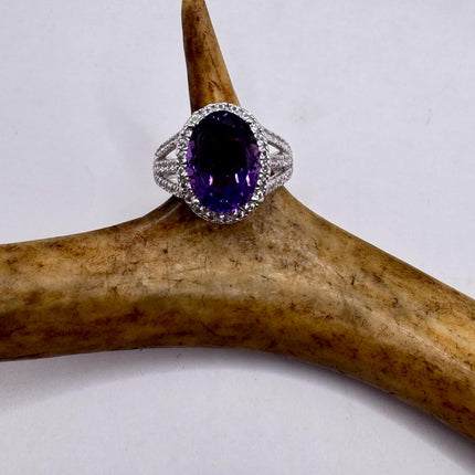 Vintage Purple Amethyst Ring Band 925 Sterling Silver cocktail statement ring