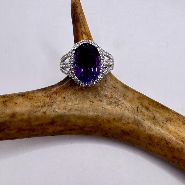 Vintage Purple Amethyst Ring Band 925 Sterling Silver cocktail statement ring