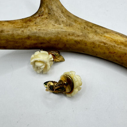 Vintage ivory flower rose, screw back clip on earrings Gold Filled - Unique and Stylish Accessory