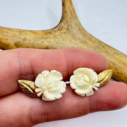 Vintage ivory flower rose, screw back clip on earrings Gold Filled - Unique and Stylish Accessory