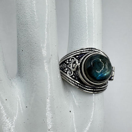 Vintage Gold Bronze Poison Ring | Labradorite | Unique Gift Statement Ring